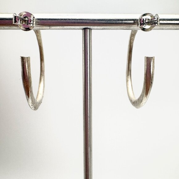 VTG Sterling Silver 925 Hoop Earrings Butterfly Closure Size 1.25" Diameter - Picture 3 of 8